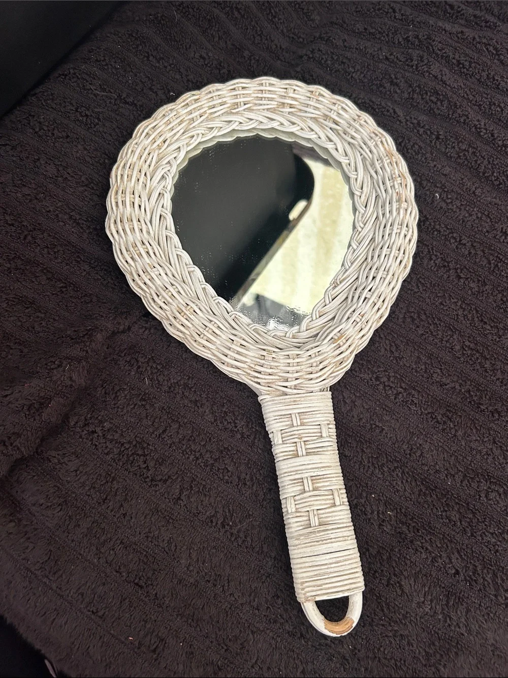 Vintage Woven Hand Mirror in White